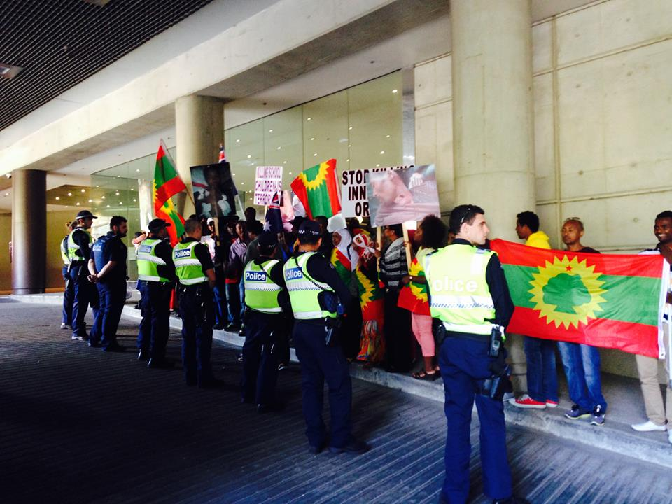 Oromo protests against OPDO TPLF agent and say no place for murderers in Australia
