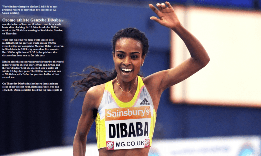 Orormo athlete Genzebe Dibaba smashes world record in 5000m indoor in 2015