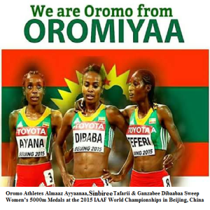 Oromo Athletes Almaaz Ayyaanaa, Sanbaree Tafarii & Ganzabee Dibaabaa Sweep Women’s 5000m Medals at the 2015 IAAF World Championships in Beijing, China