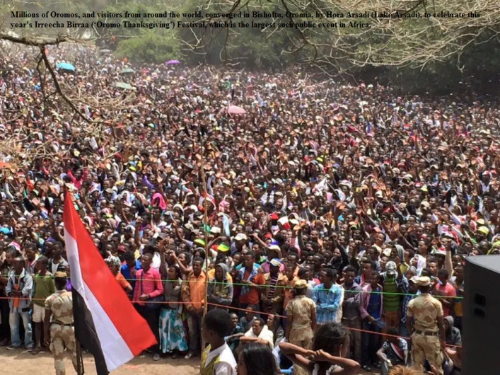 Millions of Oromos, and visitors from around the world, converged in Bishoftu, Oromia, by Hora Arsadi (Lake Arsadi), to celebrate this year Irreecha Birraa Oromo Festival, which is the largest such public event in Africa.