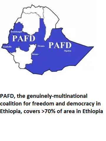 PAFD, the genuinely-multinational coalition for freedom and democracy in Ethiopia, covers greater than 70% of area in Ethiopia