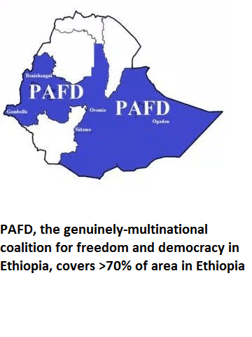 PAFD, the genuinely-multinational coalition for freedom and democracy in Ethiopia, covers greater than 70% of area in Ethiopia