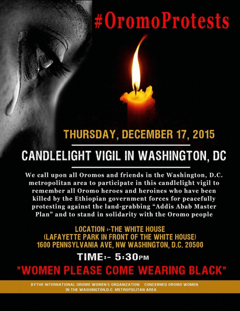#OromoProtests candlelight vigil 17 Dec. 2015