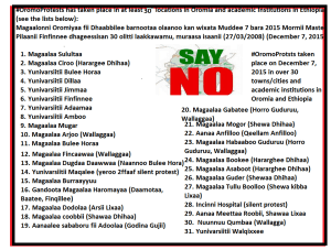 #OromoProtests of 7 December 2015