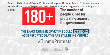 Death toll climbs as #OromoProtests still rage in Oromia state ( Ethiopia); schools remain closed. As of 30 january 2016. Fascist Ethiopian regime conducts genocide against Oromo people.