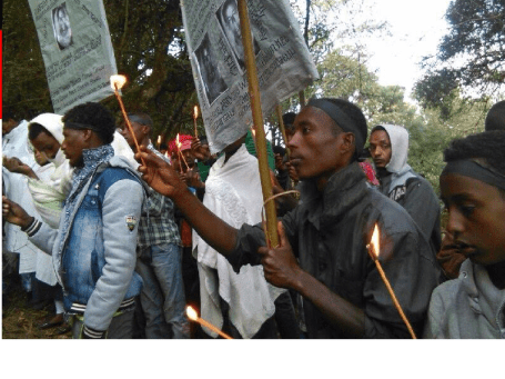 Oromo youth and families in Ginchi paused to remember Aschalew Worku. 24 january 2016