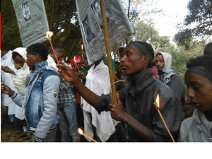 Oromo youth and families in Ginchi paused to remember Aschalew Worku. 24 january 2016
