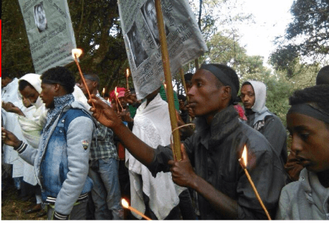 Oromo youth and families in Ginchi paused to remember Aschalew Worku. 24 january 2016