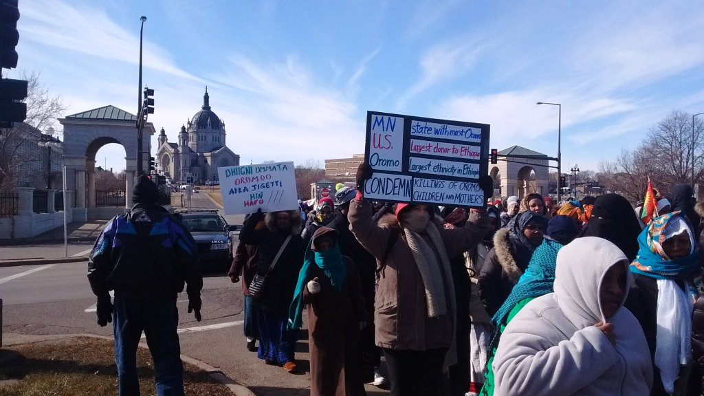 Minnesota’s Oromo community rallied at the State Capitol on 29 Feb 2016 in solidarity with OromoProtests in Oromia