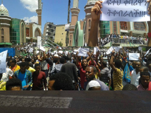 Demonstration at Nur Mosque in Finfinnee (Addis Ababa), 11 March 2016.