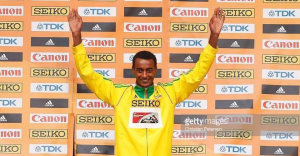 Oromo athlete Yomif Qajelchaa cruised to victory  for the world indoor title in men's 3000m, Portland 2016, 20  March 2016