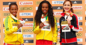 Oromo athletes Genzebe Dibaba and Meseret dafar cruised to in the world indoor race  in women's 3000m, Portland 2016, 20  March 2016