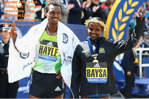 OROMO ATHLETES DOUBLE AT BOSTON MARATHON WITH WINS FOR HAYLE AND BAYSA. 18 APRIL 2016