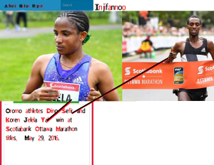 Oromo athletes Dino Sefir and Koren Jelela Yal beat the heat and they beat the fields to win Scotiabank Ottawa Marathon titles, Sunday, May 29, 2016.