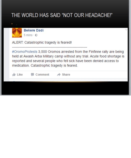 Alert, mass killings and torture is going on against Oromo people in Ethiopia.