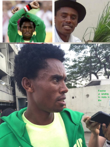 Hero Hero, double hero in Olympic Marathon, Rio 2016 and Oromummaa. Oromo athlete. Fayyisaa Lelisa as he speaking to media pl