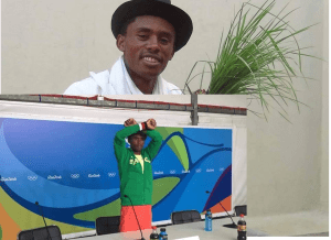 Hero Hero, double hero in Olympic Marathon, Rio 2016 and Oromummaa. Oromo athlete. Fayyisaa Lelisa at press conference. p1