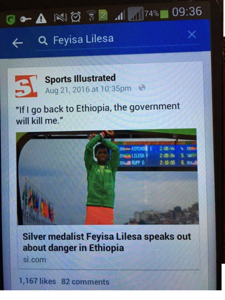 Oromo Olympic marathon athlete Fayyisaa Lalisaa in the social and international media. #OrompProtests global icon. p2