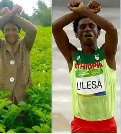 Oromo Olympic marathon athlete Fayyisaa Lalisaa in the social and international media. #OrompProtests global icon. p5