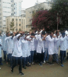 #OromoProtests, Black Lion Medical school students in Finfinnee, the capital (Oromia) protesting fascist Ethiopia’s regime mass killings on 18 August 2016.