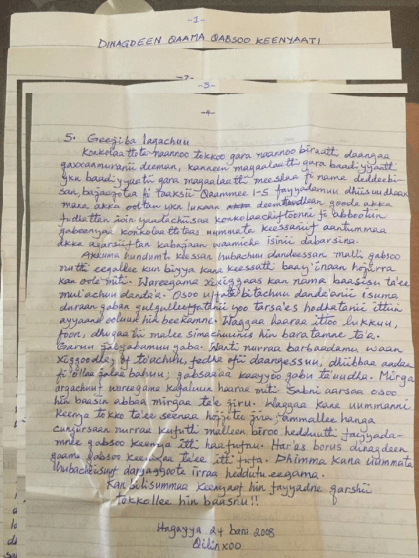 Boycott business of the Woyane ( fascsit Ethiopia's regime), September 2016 letter from Oromo political prisoners in Qilinxoo p4