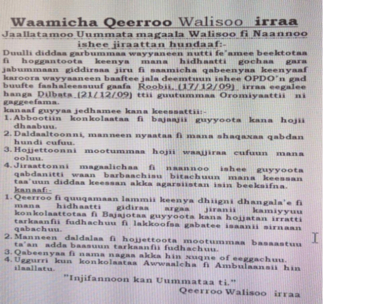 Waamicha Qeerroo Walisoo