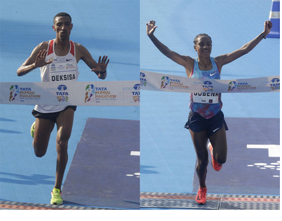 Oromo athletes Solomon Deksisa and Amane Gobena won Mumbai Marathon, 21 January 2017.png