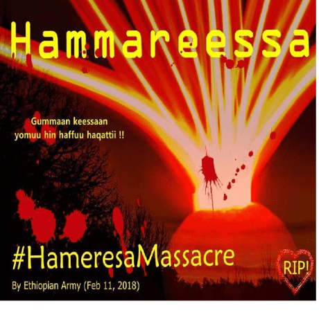 Fascist ethiopian regime (TPLF) Agazi forces conducted another barbaric mass killings  at  Hammaaressaa, ternally displaced people  camp in Eastern Oromia.png