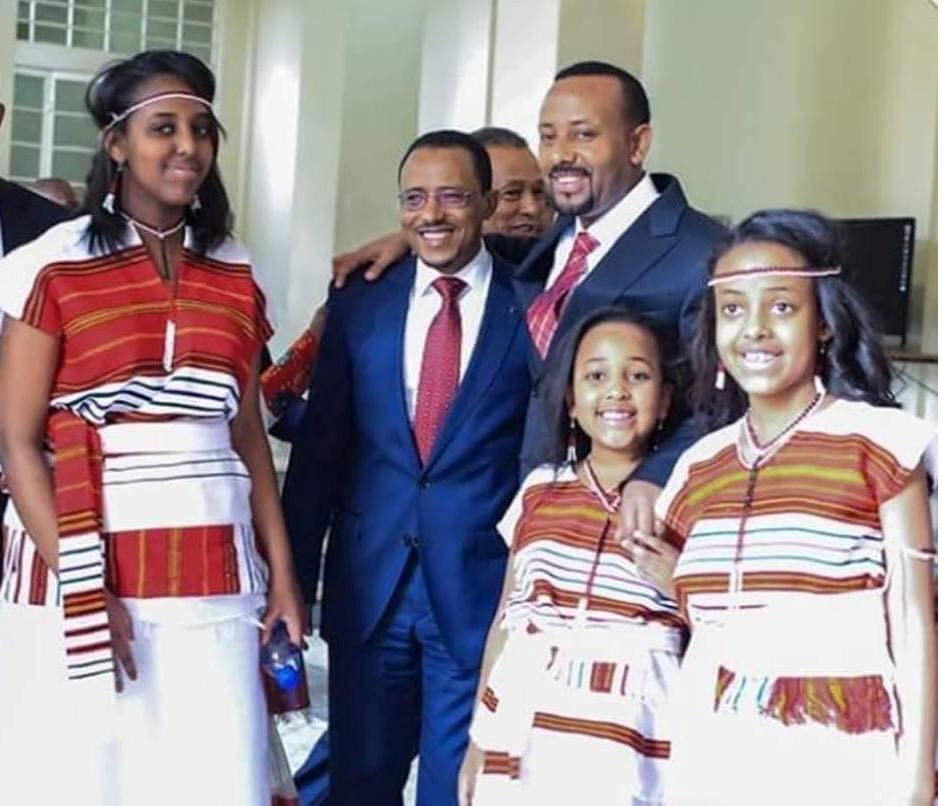 Dr. Abiy Ahmed and daughters in Oromo national, as he sworn as Ethiopia prime minister, 2nd April 2017