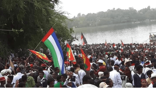 Youths of the Sidama nation (Ejjetto) and the Oromo people at Irreecha celebration, September 30, 2018 in Bishoftu, Oromia