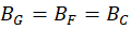 Mathematical expression showing the ratio of variables BG, BP, and BC.